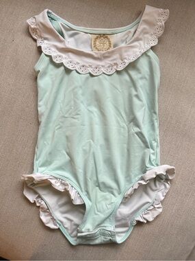 Beaufort Bonnet Company Girls Seafoam Green Eyelet Collar One-Piece Swimsuit